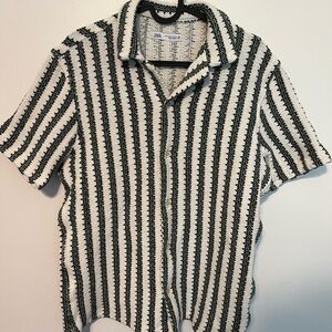 Zara Green and White Striped Knit Men's Shirt